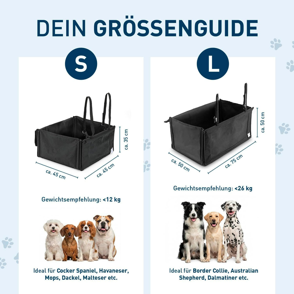 FLIPLINE Hundeautositz – Verstärkte, Wasserfeste Hundebox Auto Für Hund 12(S) Bis 26(L) Kg | Hundezubehör 75 X 50 X 50 Cm, Schnelle Montage | Vier Gurte + Anschnallleine Für Komfort Und Extra Schutz