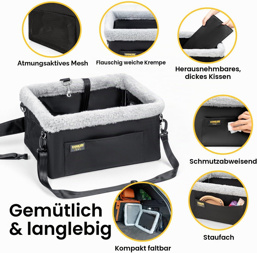 Conlun Hundeautositz Mit Stahlrahmen, Faltbar Auto Hundesitz Bis 9 Kg