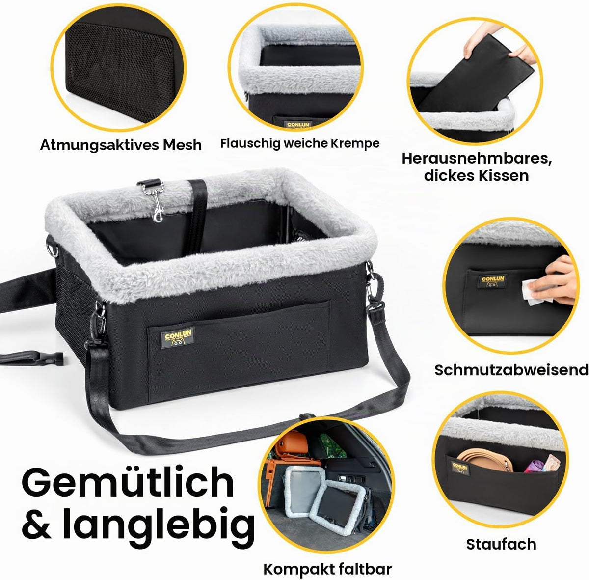 Conlun Hundeautositz Mit Stahlrahmen, Faltbar Auto Hundesitz Bis 9 Kg