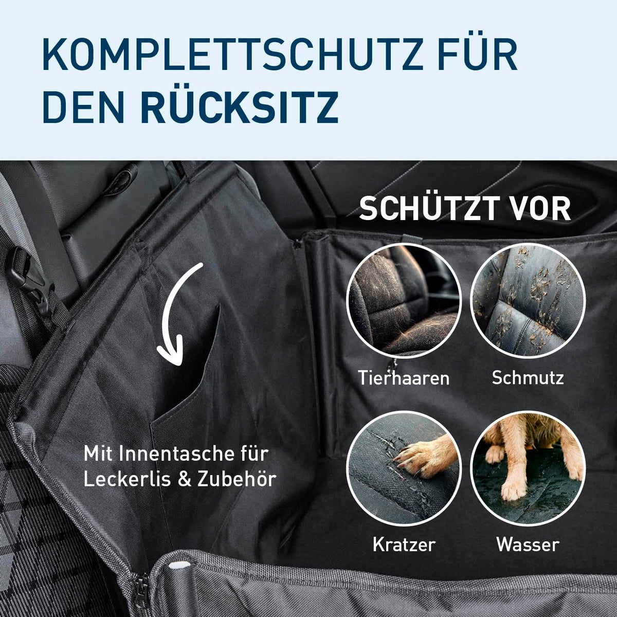 FLIPLINE Hundeautositz – Verstärkte, Wasserfeste Hundebox Auto Für Hund 12(S) Bis 26(L) Kg | Hundezubehör 75 X 50 X 50 Cm, Schnelle Montage | Vier Gurte + Anschnallleine Für Komfort Und Extra Schutz