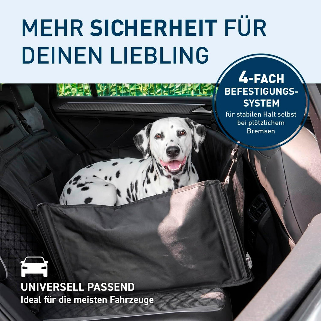 FLIPLINE Hundeautositz – Verstärkte, Wasserfeste Hundebox Auto Für Hund 12(S) Bis 26(L) Kg | Hundezubehör 75 X 50 X 50 Cm, Schnelle Montage | Vier Gurte + Anschnallleine Für Komfort Und Extra Schutz